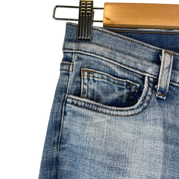 L'AGENCE Mid-Rise Skinny Jeans Distressed Light Wash Size 26 Raw Hem Blue Denim - Picture 6 of 13